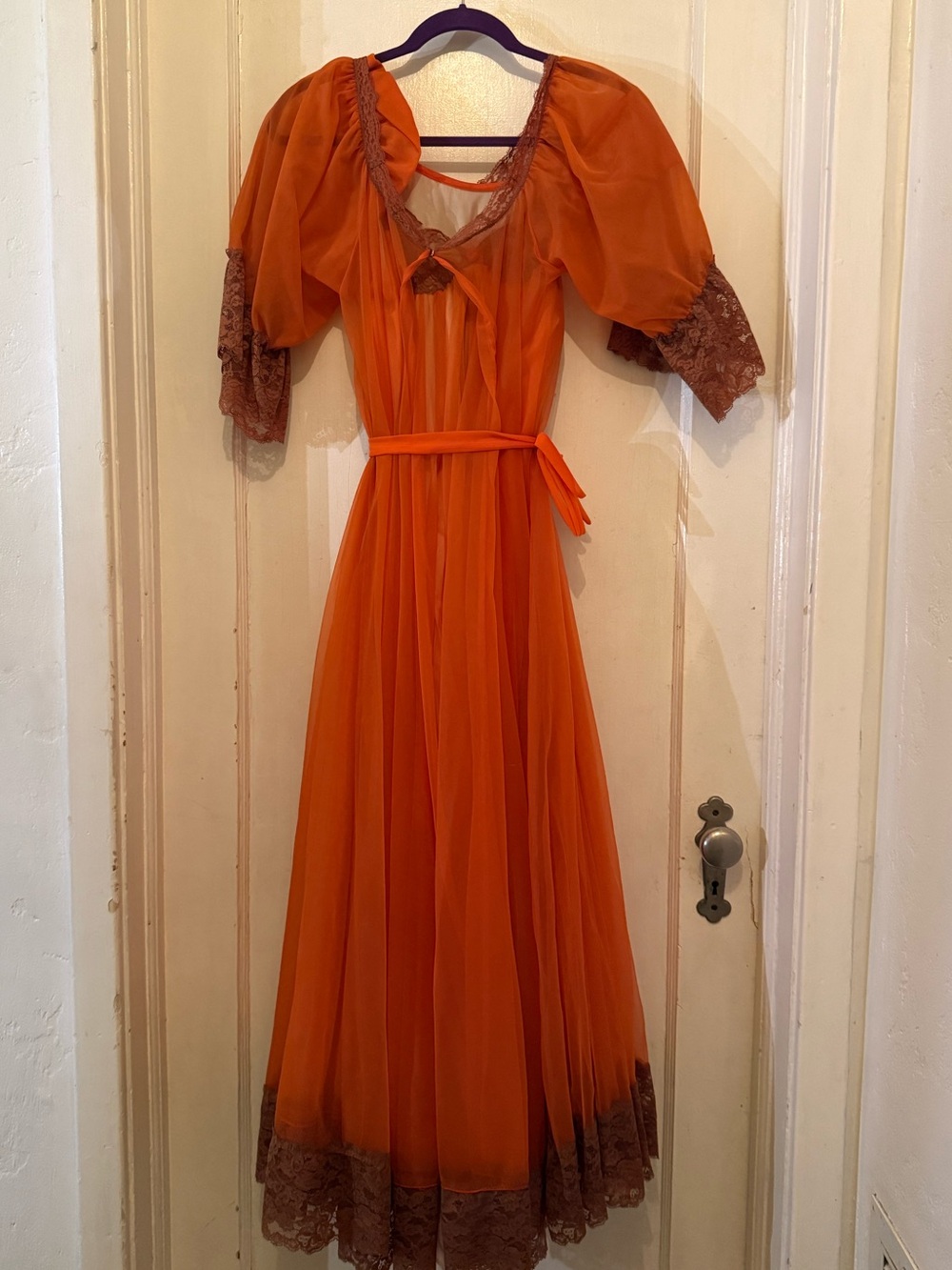 Vintage Orange Chiffon Nightgown and Robe